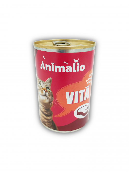 Hrana umeda pentru pisici cu vita, Animalio, 415 g x 24 buc/set